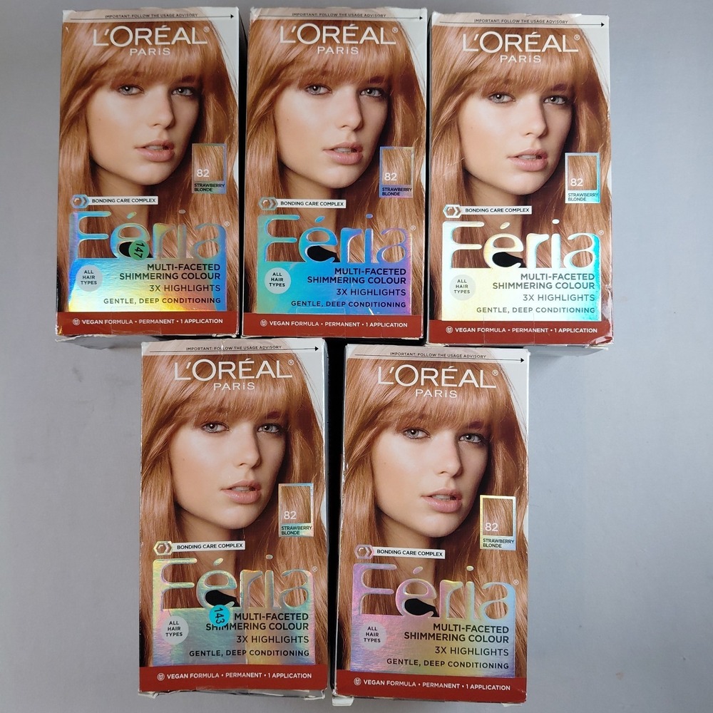 5 Loreal Feria #82 Strawberry Blonde Hair Dye Permanent Vegan Formula Color Kit